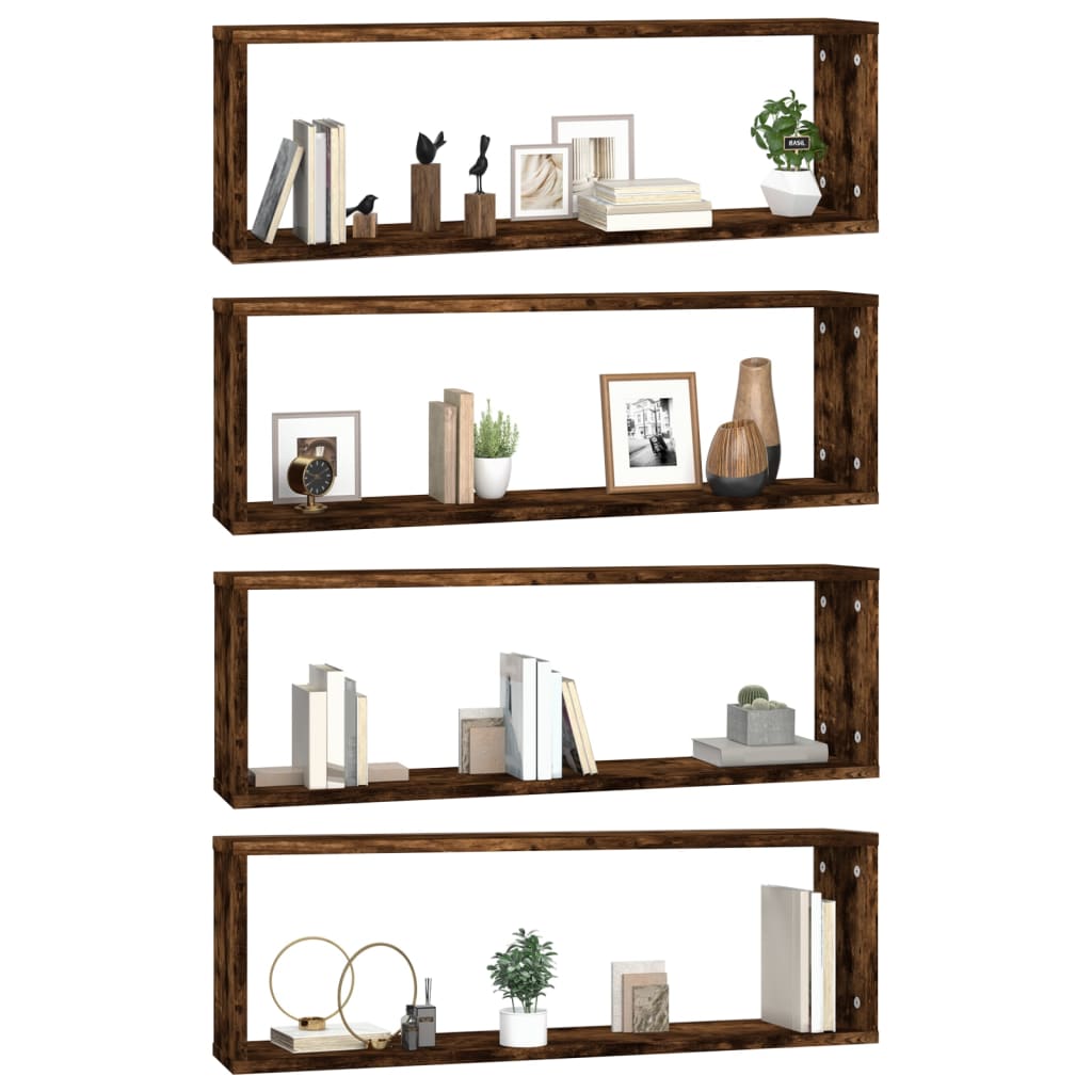 Étagères murales 4 pièces Chêne fumé 80x15x26,5 cm matériau bois.