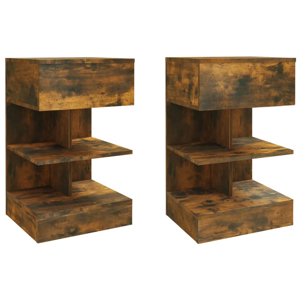 Tables de chevet, lot de 2, chêne fumé, 40 x 35 x 65 cm, matériau bois