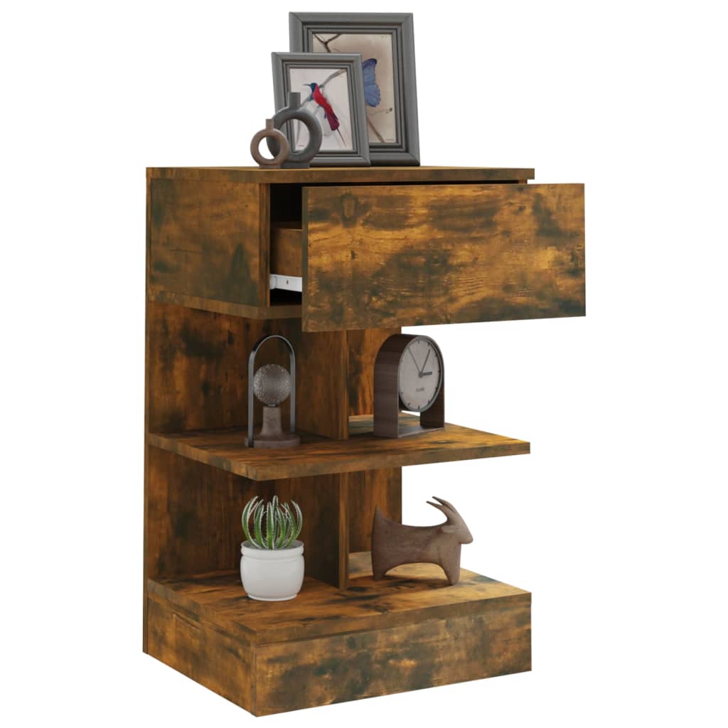 Tables de chevet, lot de 2, chêne fumé, 40 x 35 x 65 cm, matériau bois