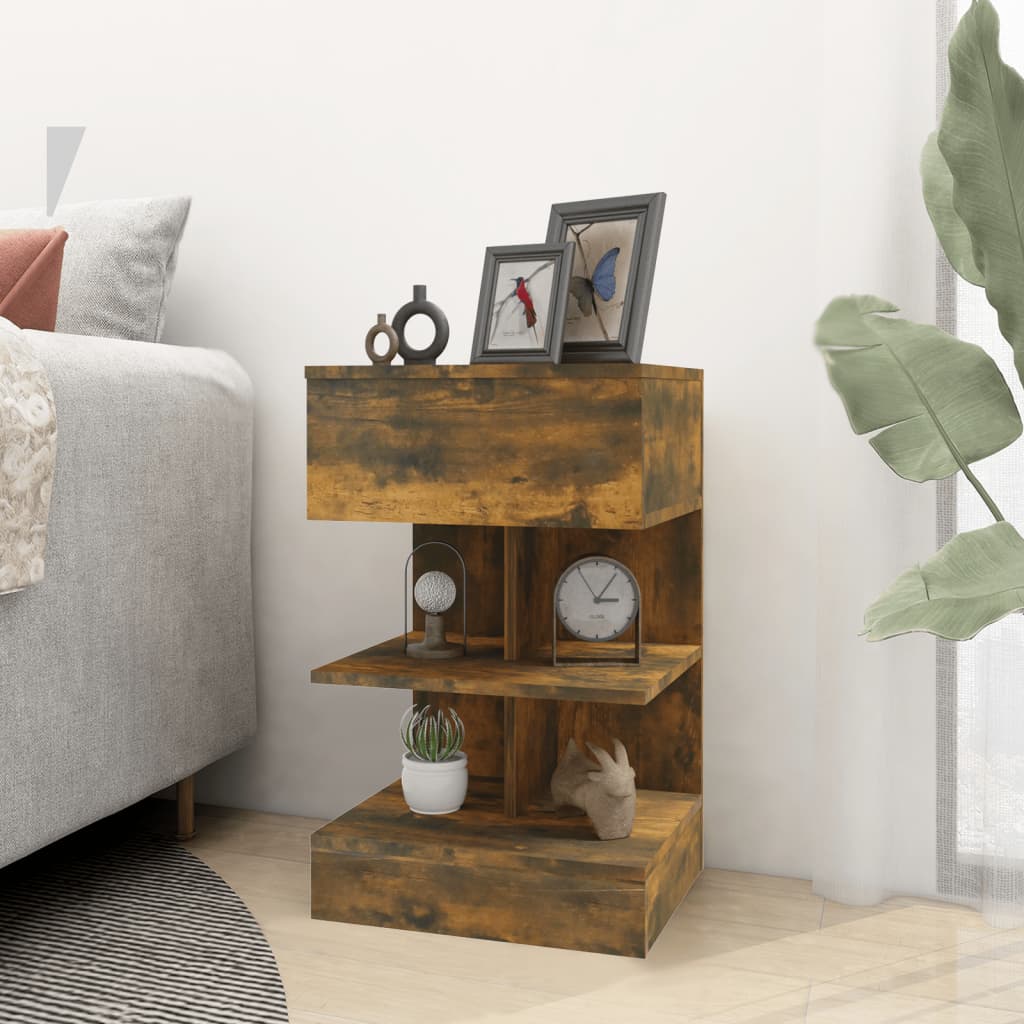 Tables de chevet, lot de 2, chêne fumé, 40 x 35 x 65 cm, matériau bois