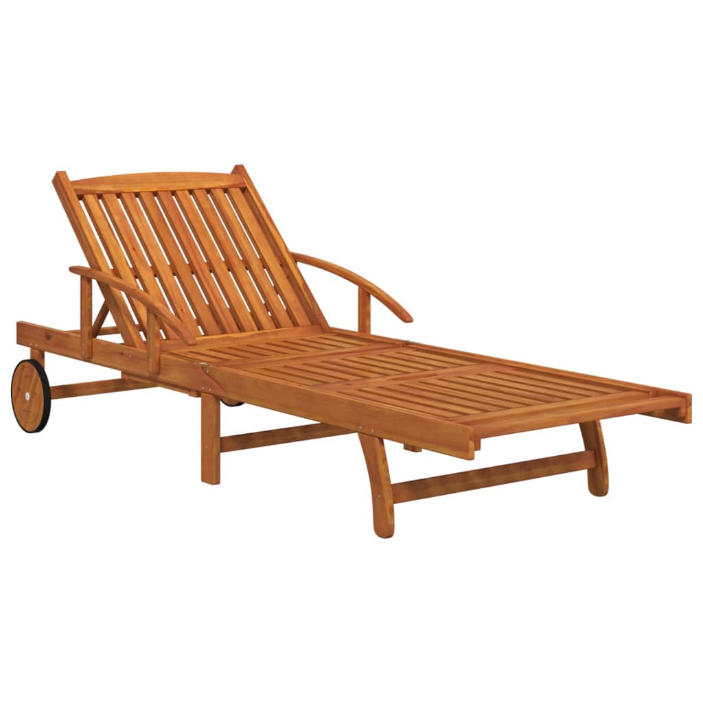Chaises longues 2 pièces avec table en bois massif d'acacia