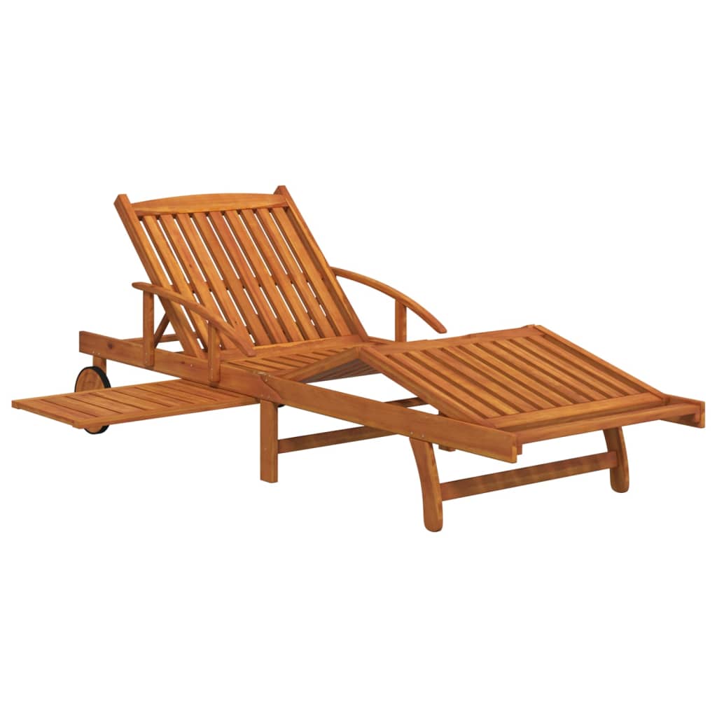 Chaises longues 2 pièces avec table en bois massif d'acacia