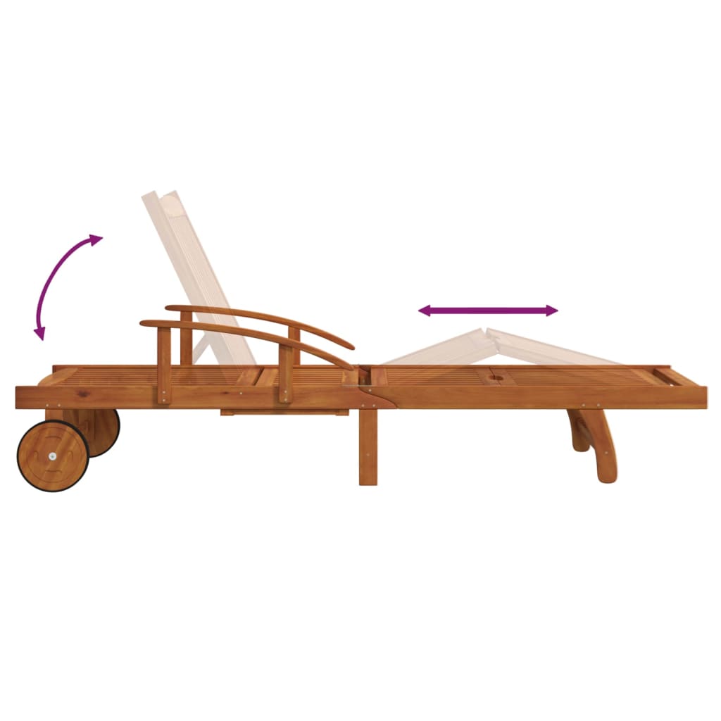 Chaises longues 2 pièces avec table en bois massif d'acacia