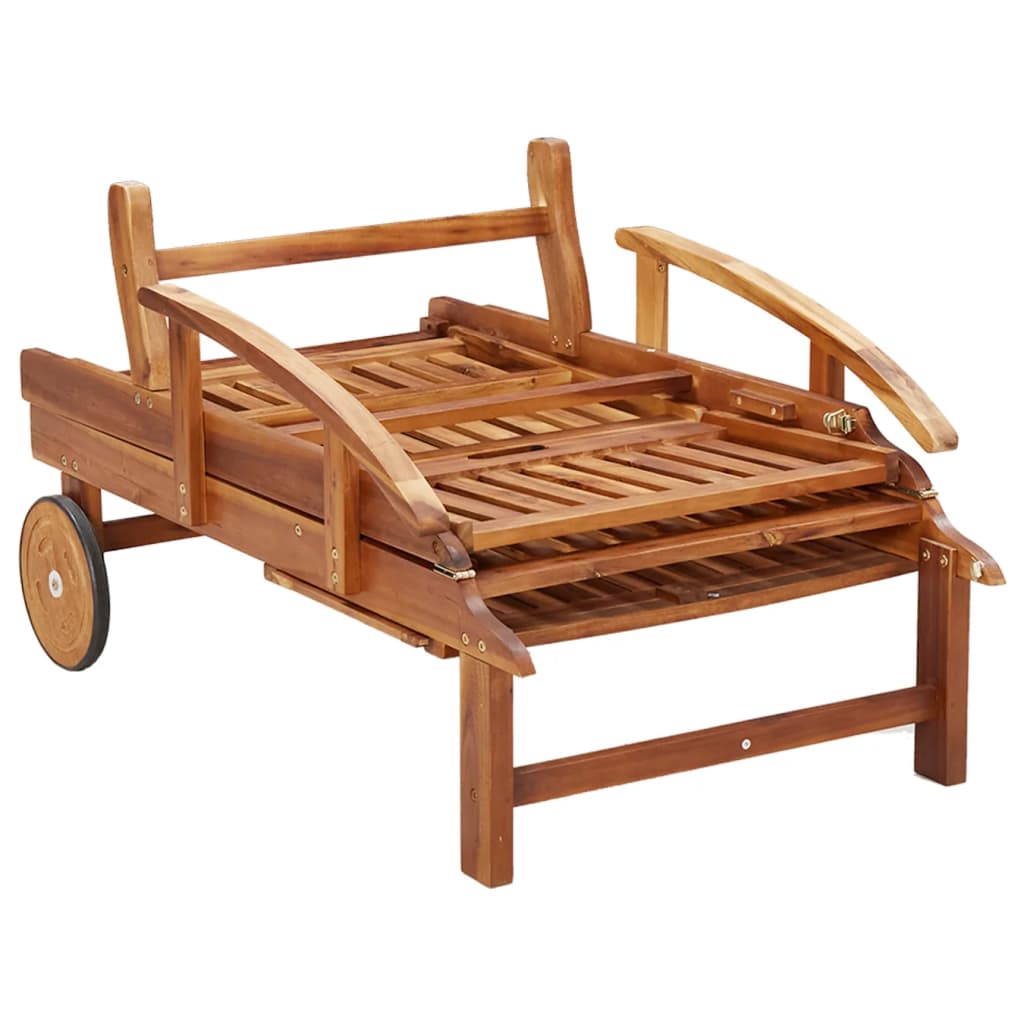 Chaises longues 2 pièces avec table en bois massif d'acacia