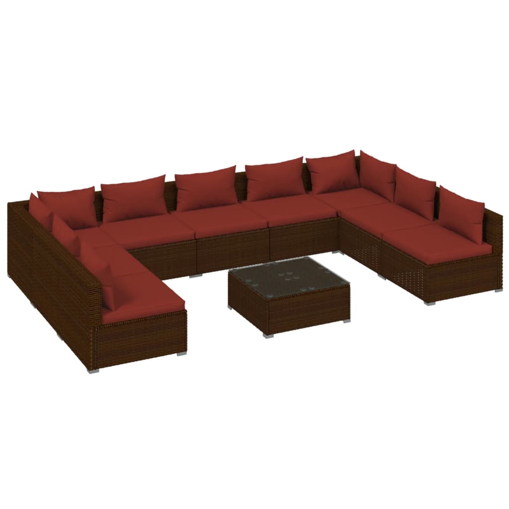 10-tlg. Garten-Lounge-Set mit Kissen Poly Rattan Braun