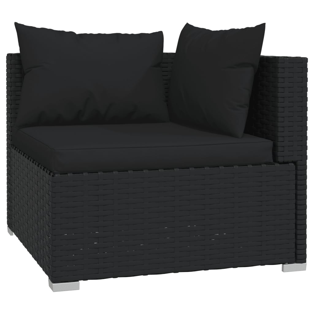 Salon de jardin 10 pièces avec coussins, en polyrotin, noir