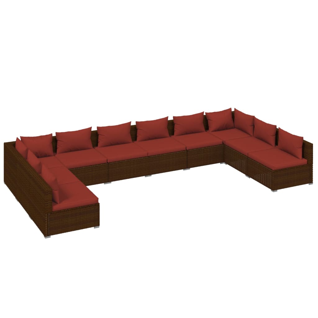 10-tlg. Garten-Lounge-Set mit Kissen Poly Rattan Braun