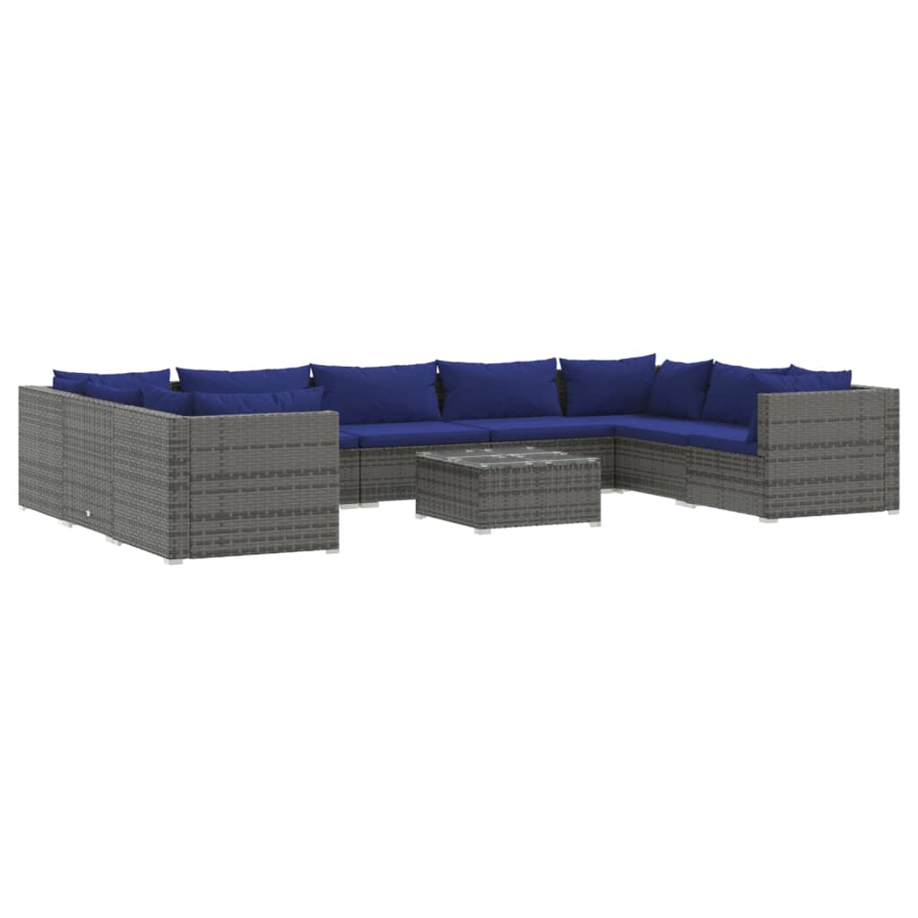 10-tlg. Garten-Lounge-Set mit Kissen Poly Rattan Grau
