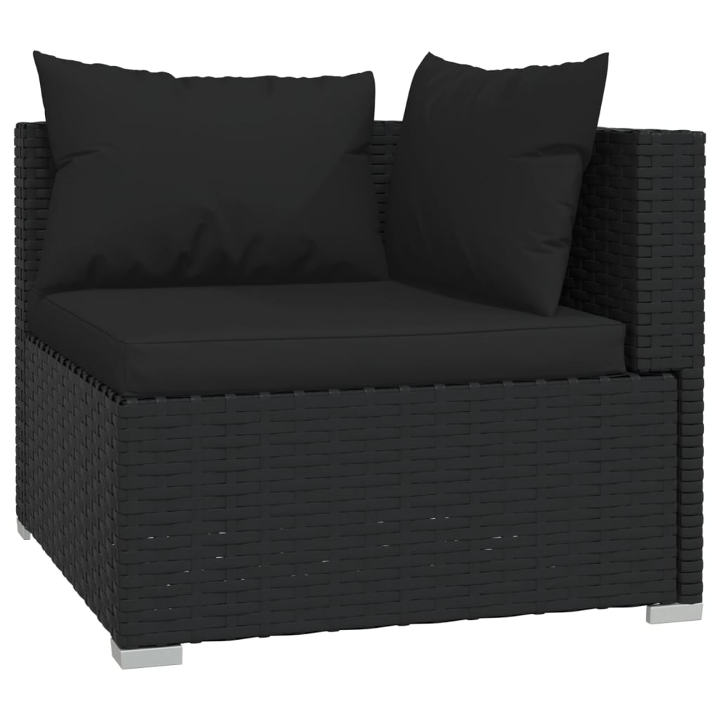 Salon de jardin 10 pièces avec coussins, en polyrotin, noir