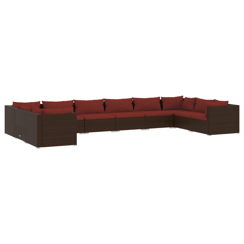 10-tlg. Garten-Lounge-Set mit Kissen Poly Rattan Braun