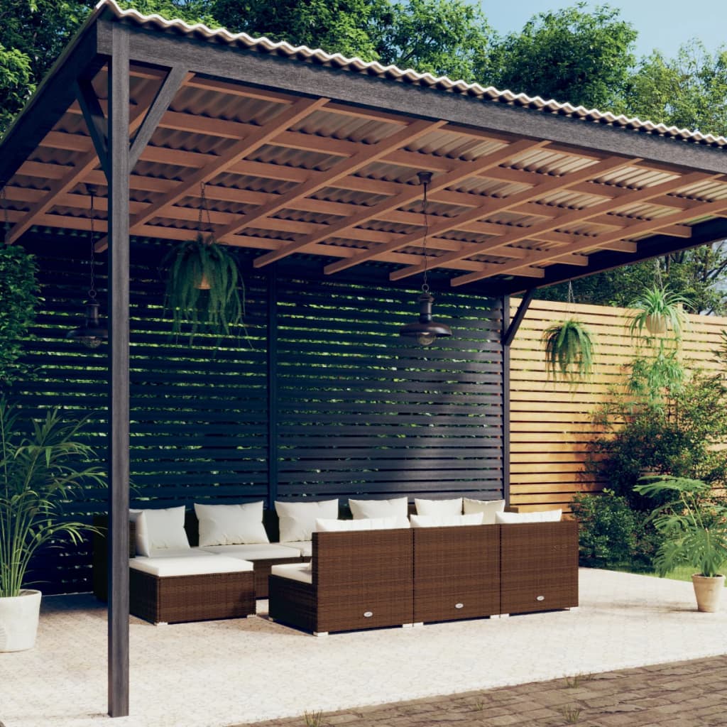 Salon de jardin 10 pièces avec coussins, en polyrotin marron