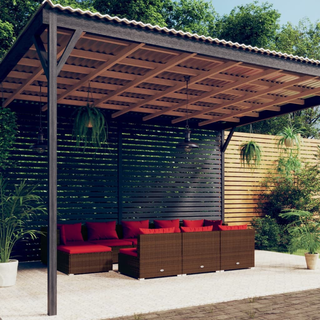 Salon de jardin 10 pièces avec coussins, en polyrotin marron