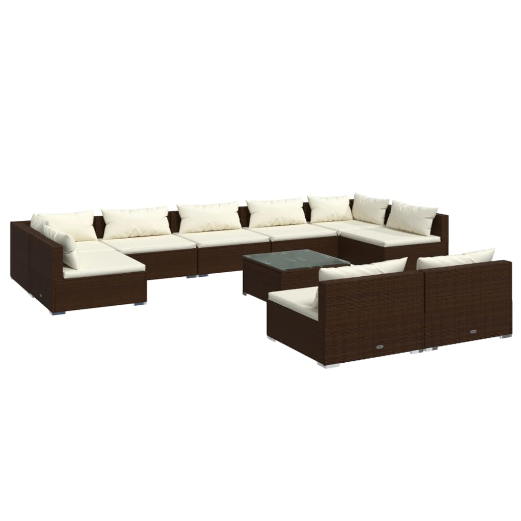 Salon de jardin 10 pièces avec coussins, en polyrotin marron