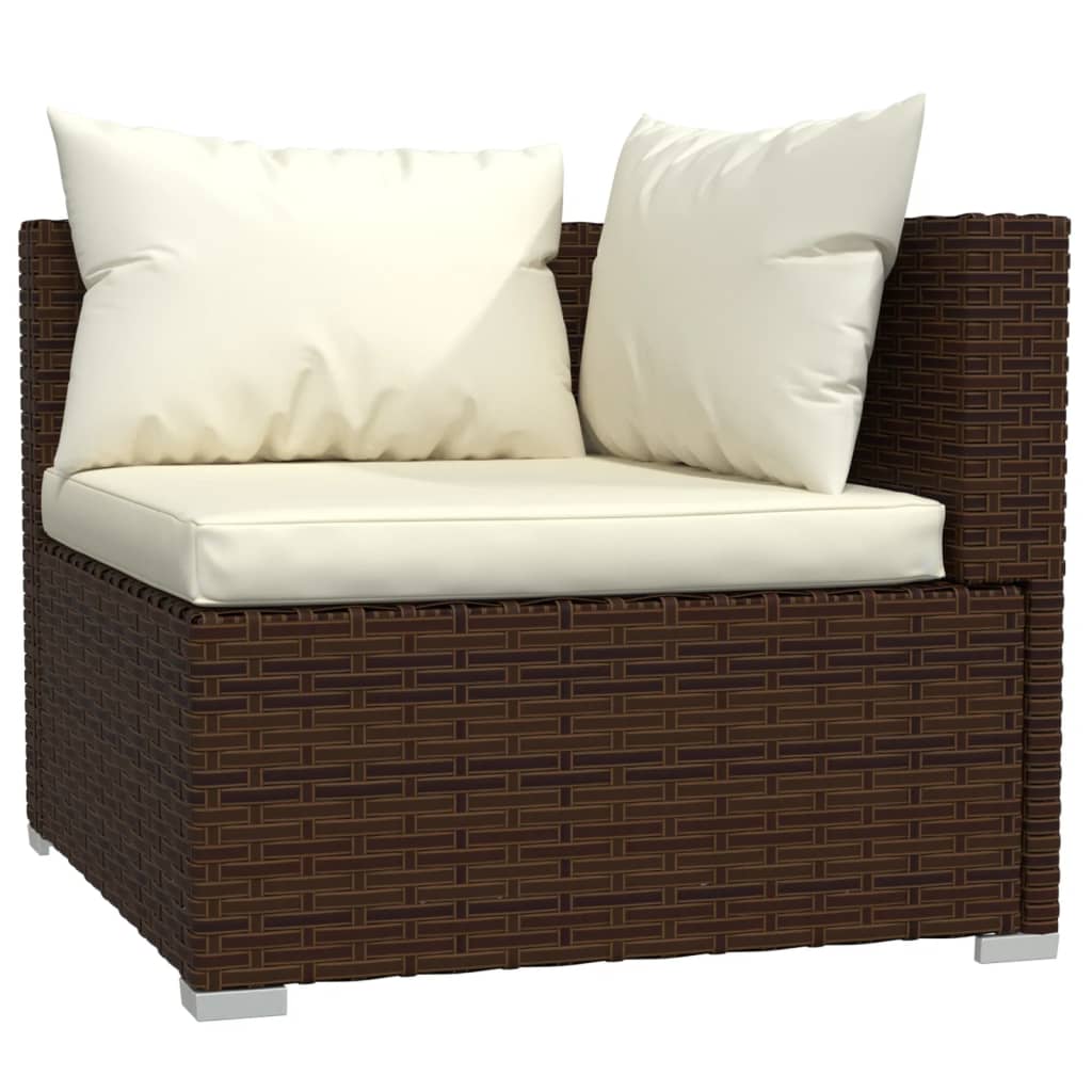 Salon de jardin 10 pièces avec coussins, en polyrotin marron