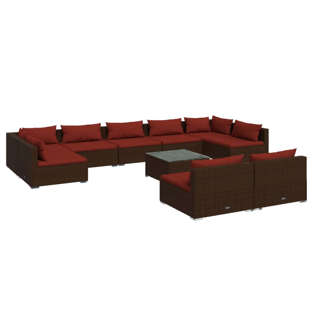Salon de jardin 10 pièces avec coussins, en polyrotin marron