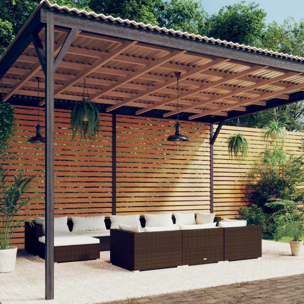 Salon de jardin 10 pièces avec coussins, en polyrotin marron