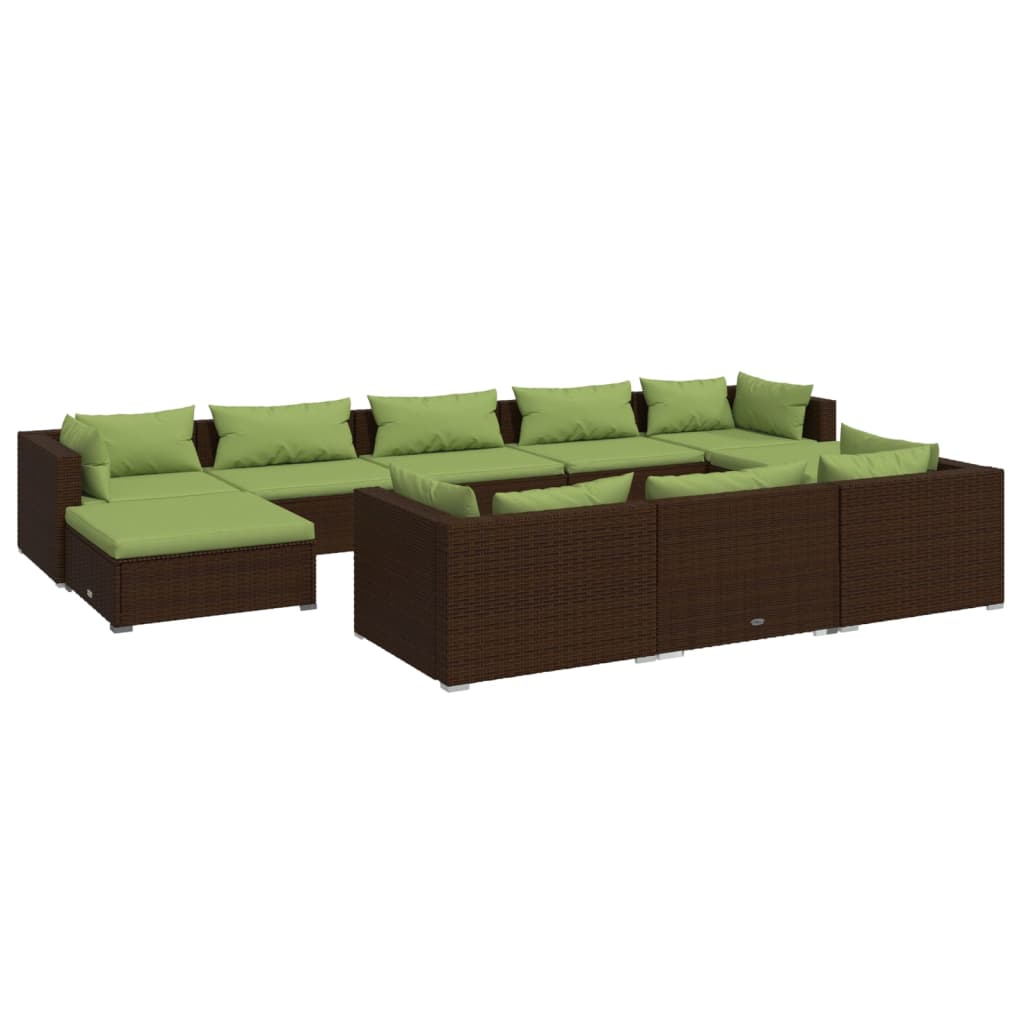 Salon de jardin 10 pièces avec coussins, en polyrotin marron