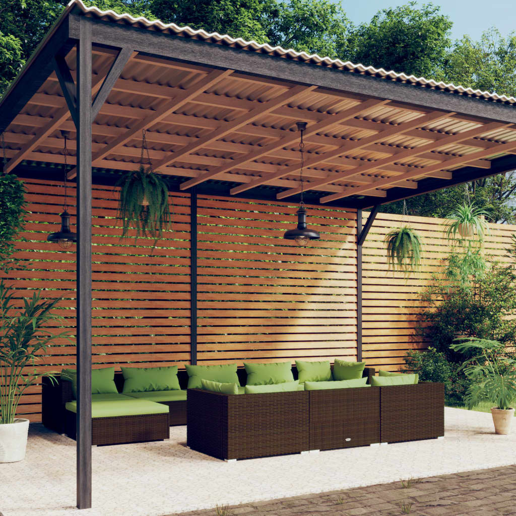Salon de jardin 10 pièces avec coussins, en polyrotin marron