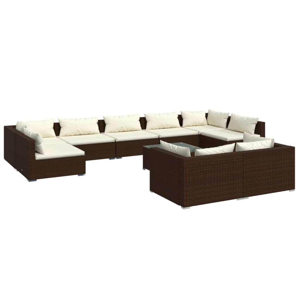 Salon de jardin 10 pièces avec coussins, en polyrotin marron