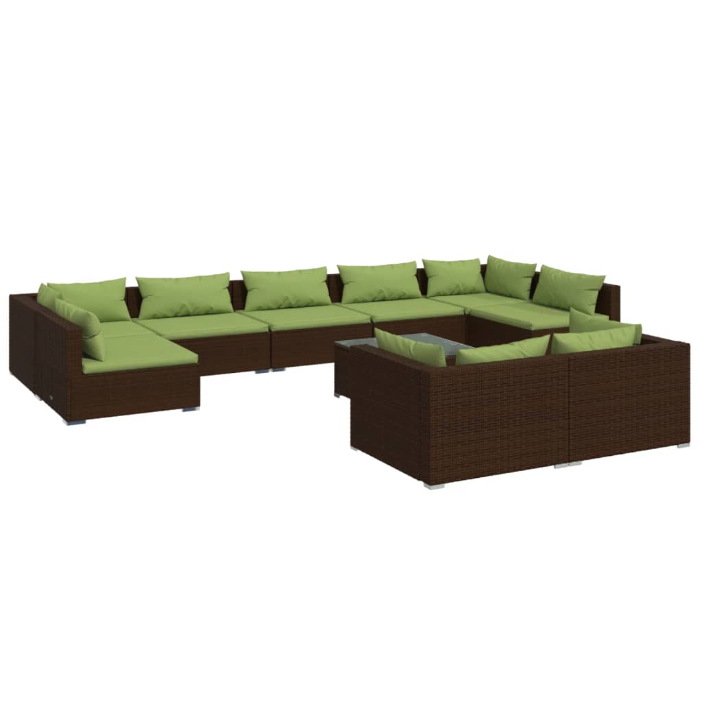 Salon de jardin 10 pièces avec coussins, en polyrotin marron