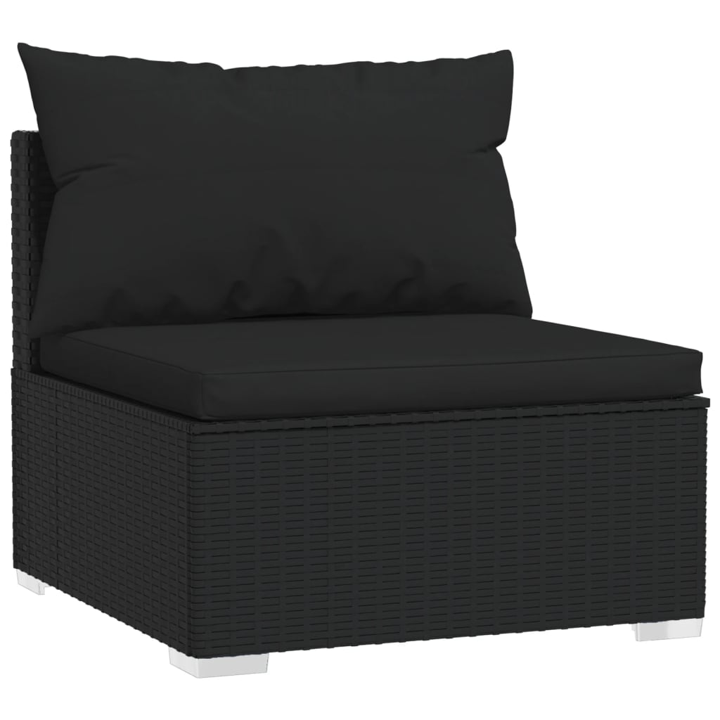 10-tlg. Garten-Lounge-Set mit Kissen Schwarz Poly Rattan