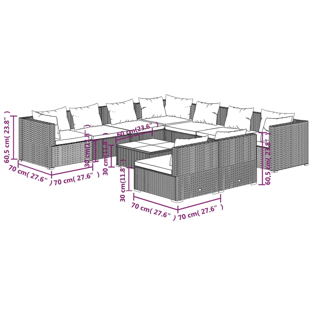10-tlg. Garten-Lounge-Set mit Kissen Schwarz Poly Rattan