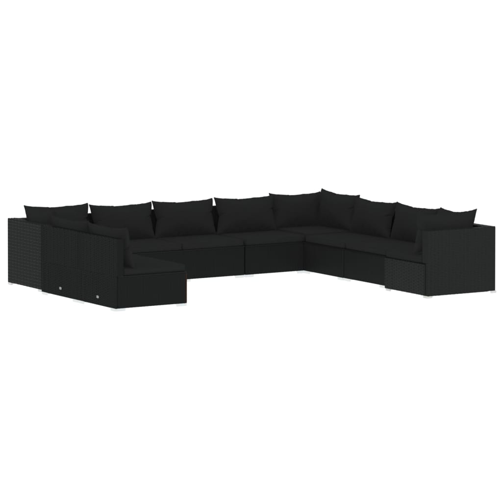 10-tlg. Garten-Lounge-Set mit Kissen Schwarz Poly Rattan