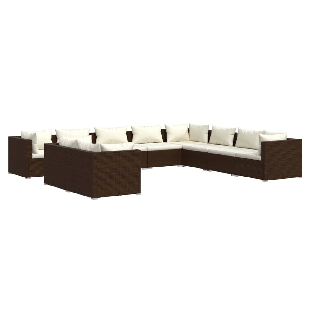 Salon de jardin 10 pièces avec coussins, en polyrotin marron