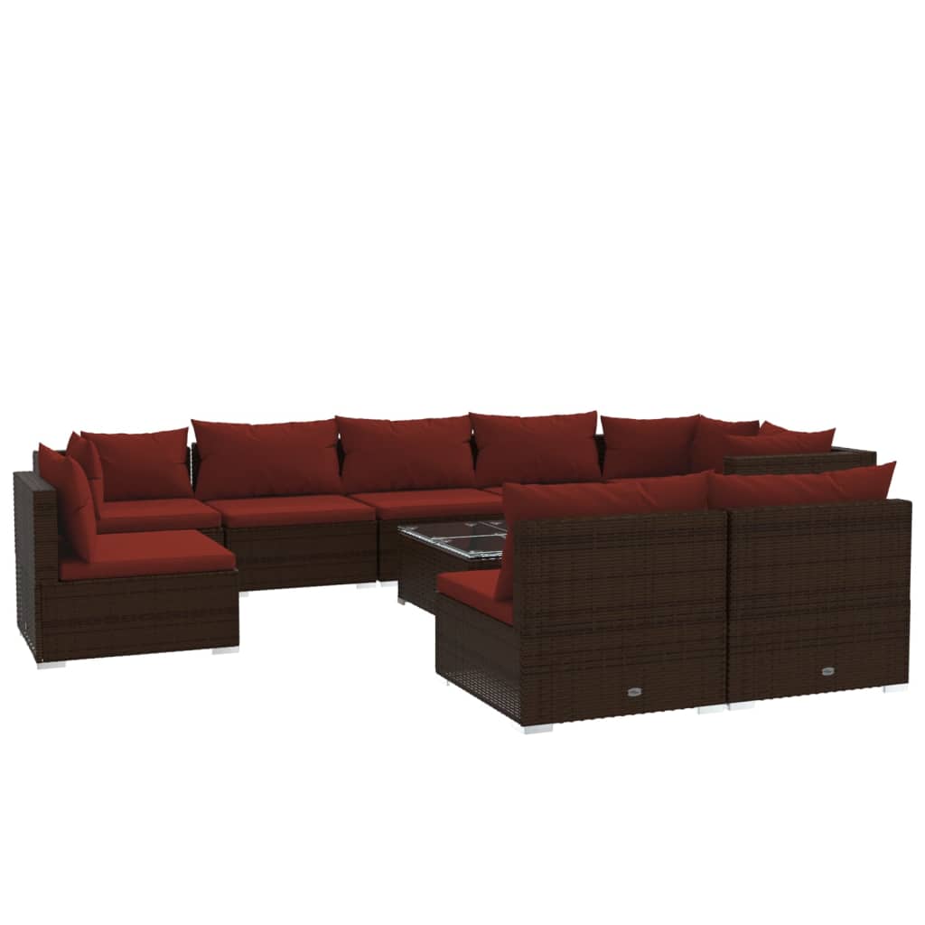 10-tlg. Garten-Lounge-Set mit Kissen Poly Rattan Braun