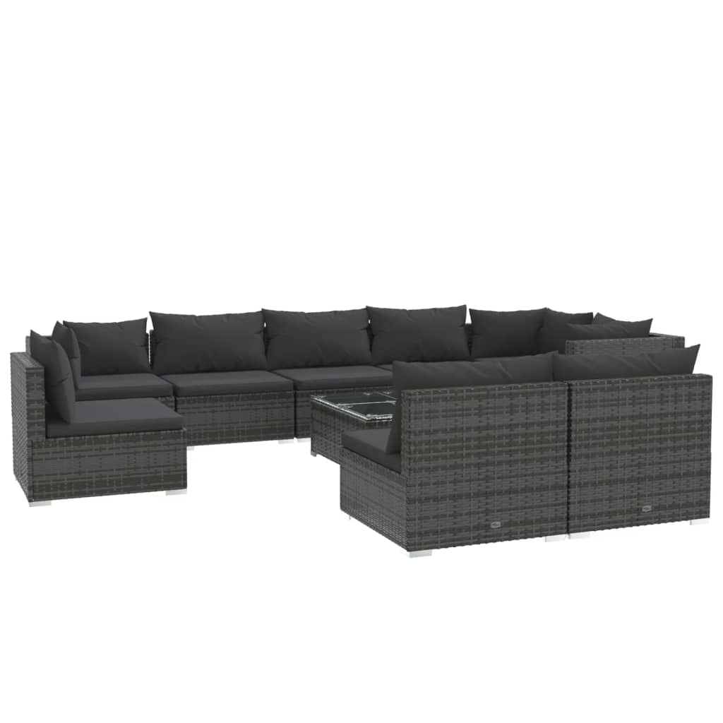 10-tlg. Garten-Lounge-Set mit Kissen Poly Rattan Grau