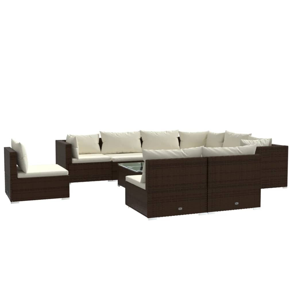 10-tlg. Garten-Lounge-Set mit Kissen Poly Rattan Braun