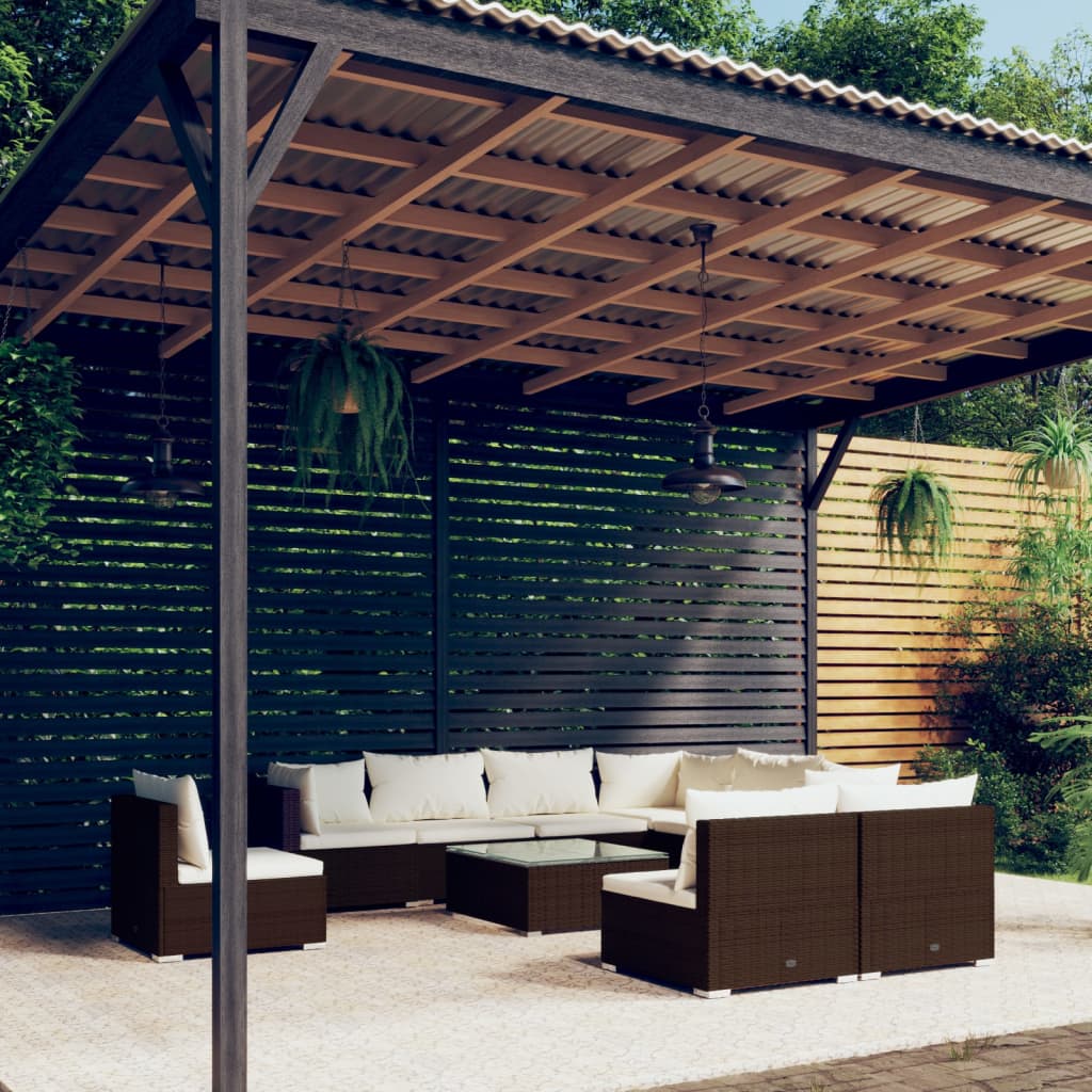 10-tlg. Garten-Lounge-Set mit Kissen Poly Rattan Braun