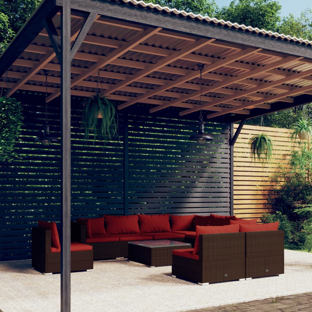 10-tlg. Garten-Lounge-Set mit Kissen Poly Rattan Braun