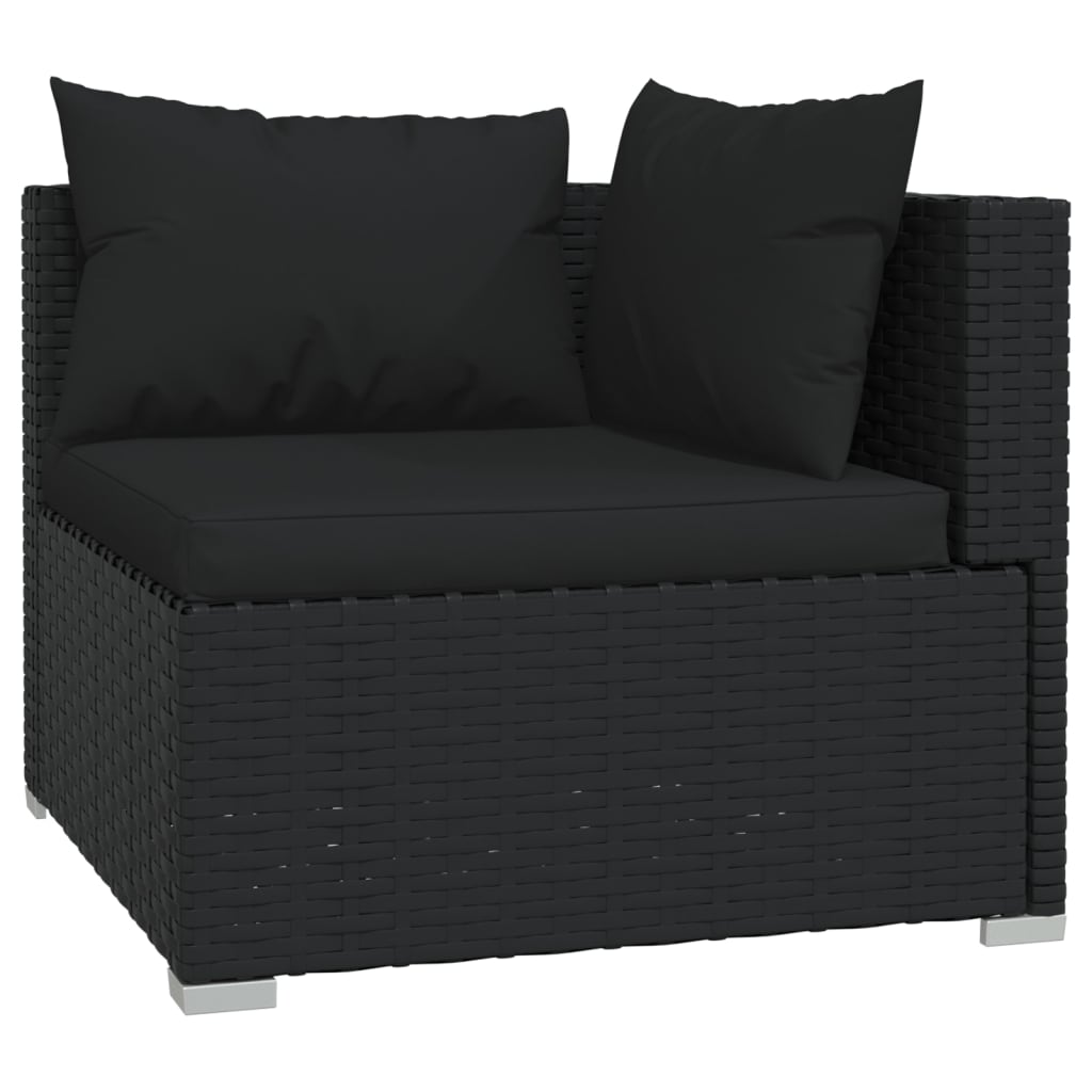 Salon de jardin 10 pièces avec coussins, en polyrotin, noir