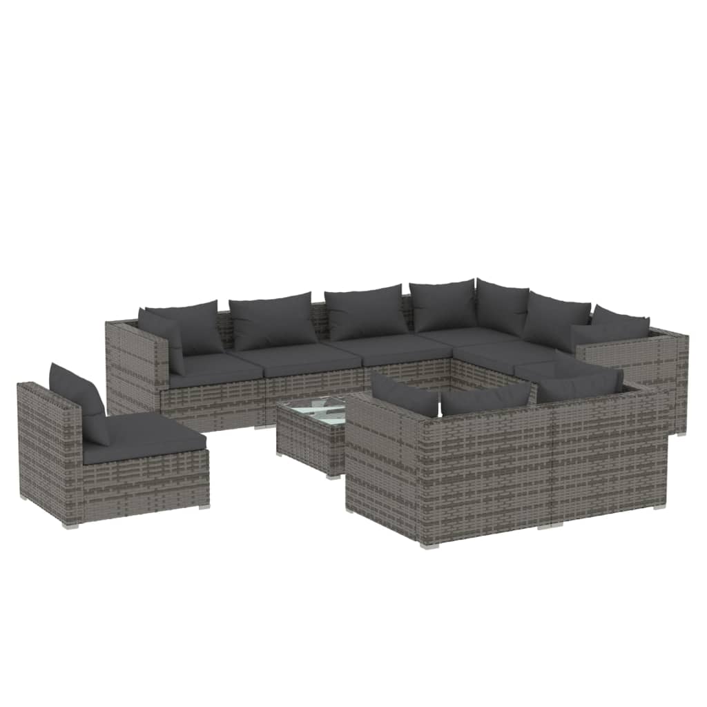 10-tlg. Garten-Lounge-Set mit Kissen Poly Rattan Grau