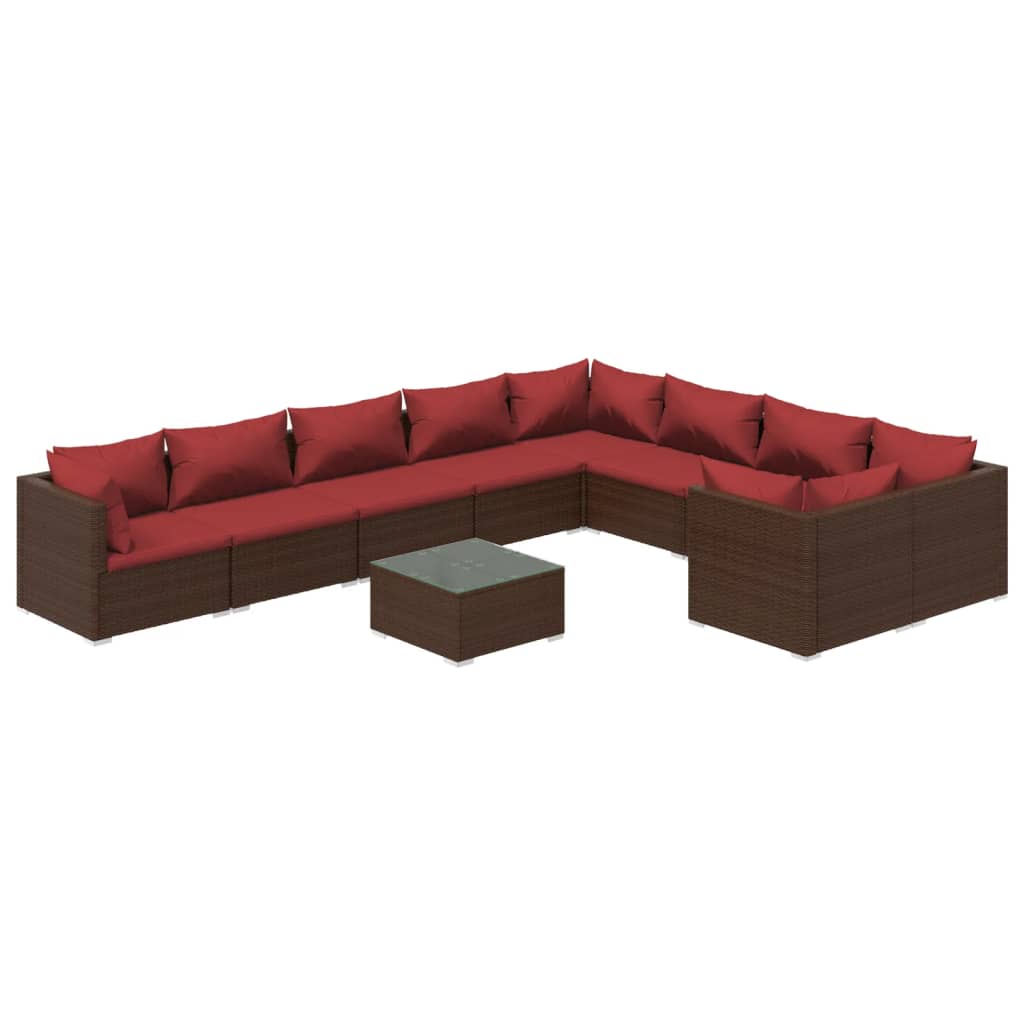 10-tlg. Garten-Lounge-Set mit Kissen Poly Rattan Braun