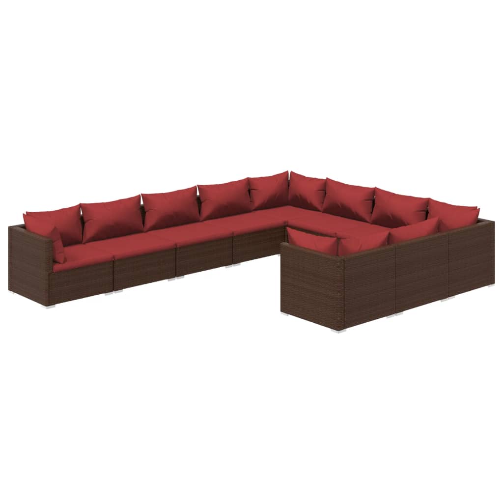 10-tlg. Garten-Lounge-Set mit Kissen Poly Rattan Braun