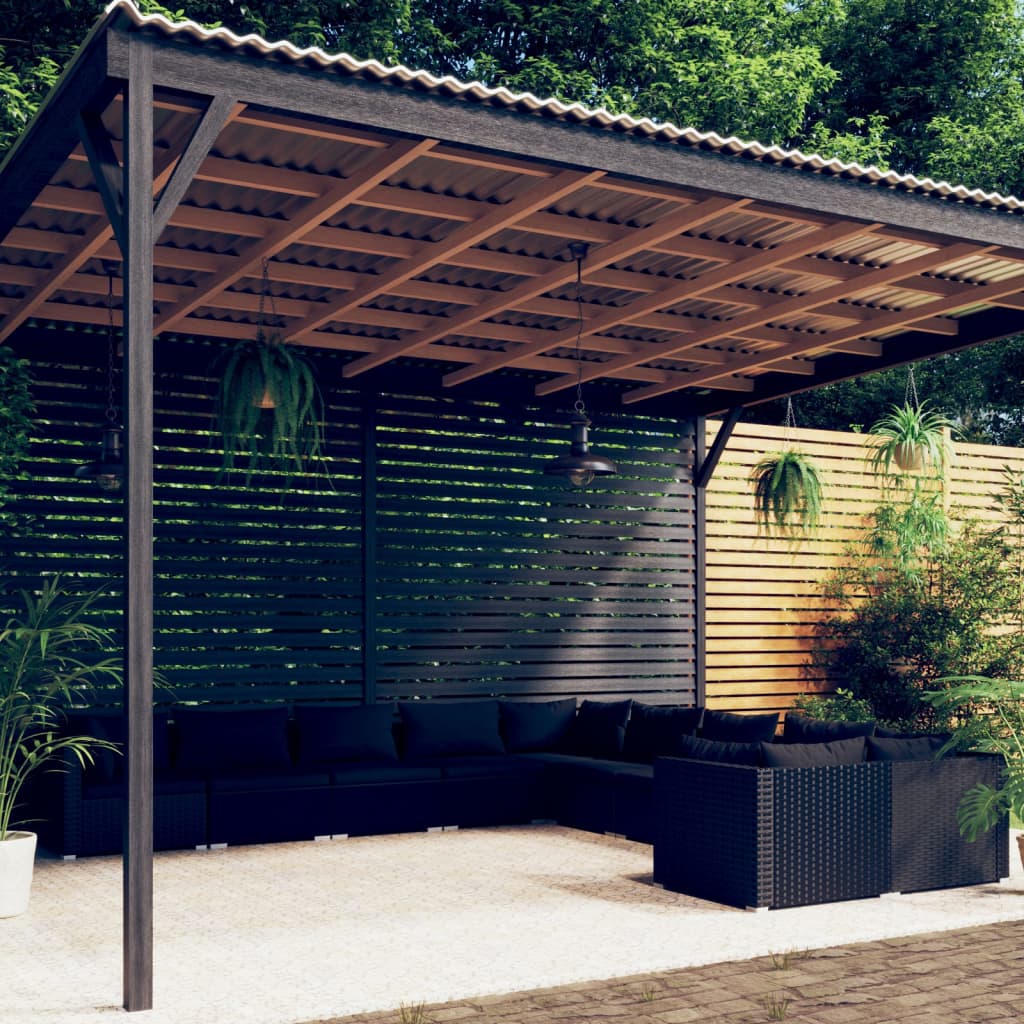 Salon de jardin 10 pièces avec coussins, en polyrotin, noir