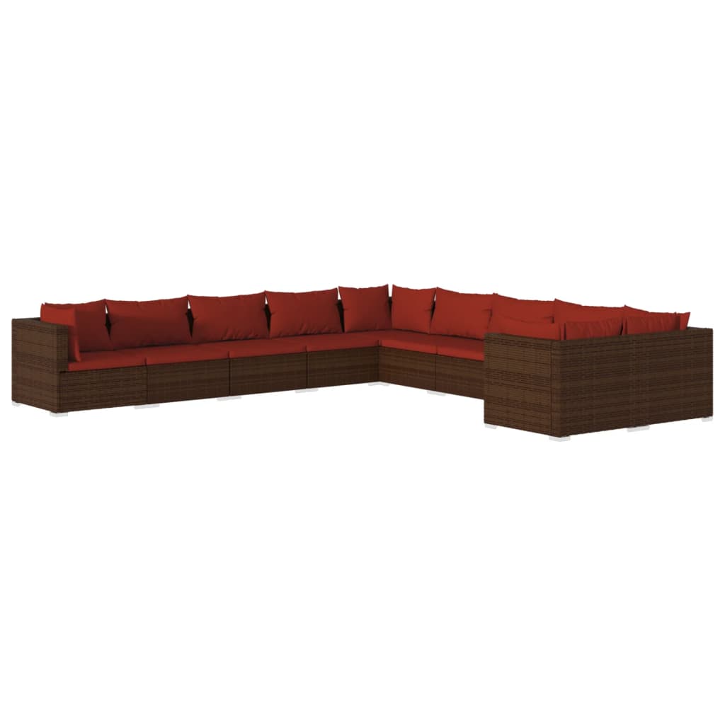 10-tlg. Garten-Lounge-Set mit Kissen Poly Rattan Braun