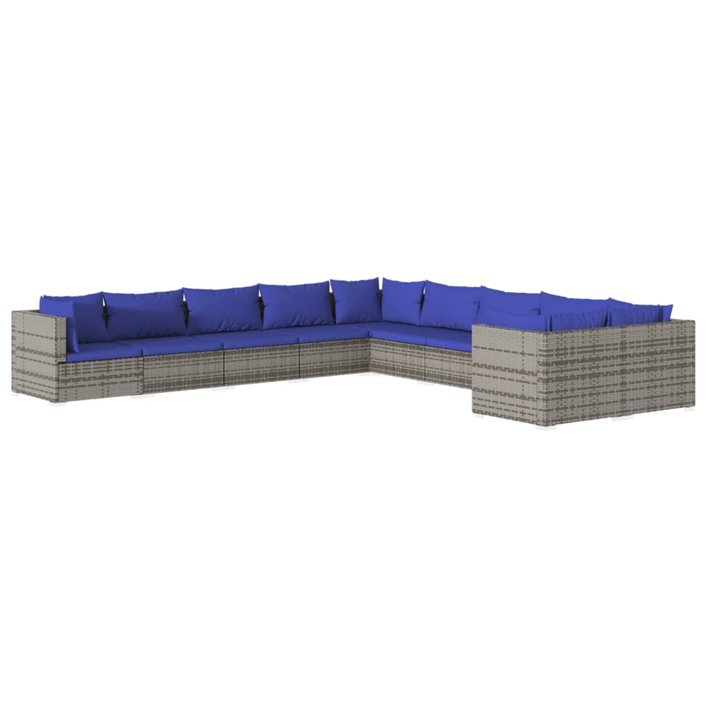 10-tlg. Garten-Lounge-Set mit Kissen Poly Rattan Grau