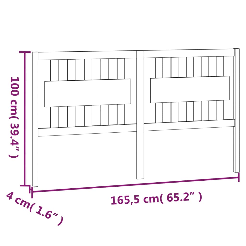 Bed Headboard White 165.5x4x100 cm Solid Pine