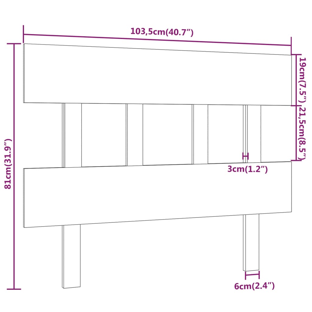 Bed Headboard Black 103.5x3x81 cm Solid Pine