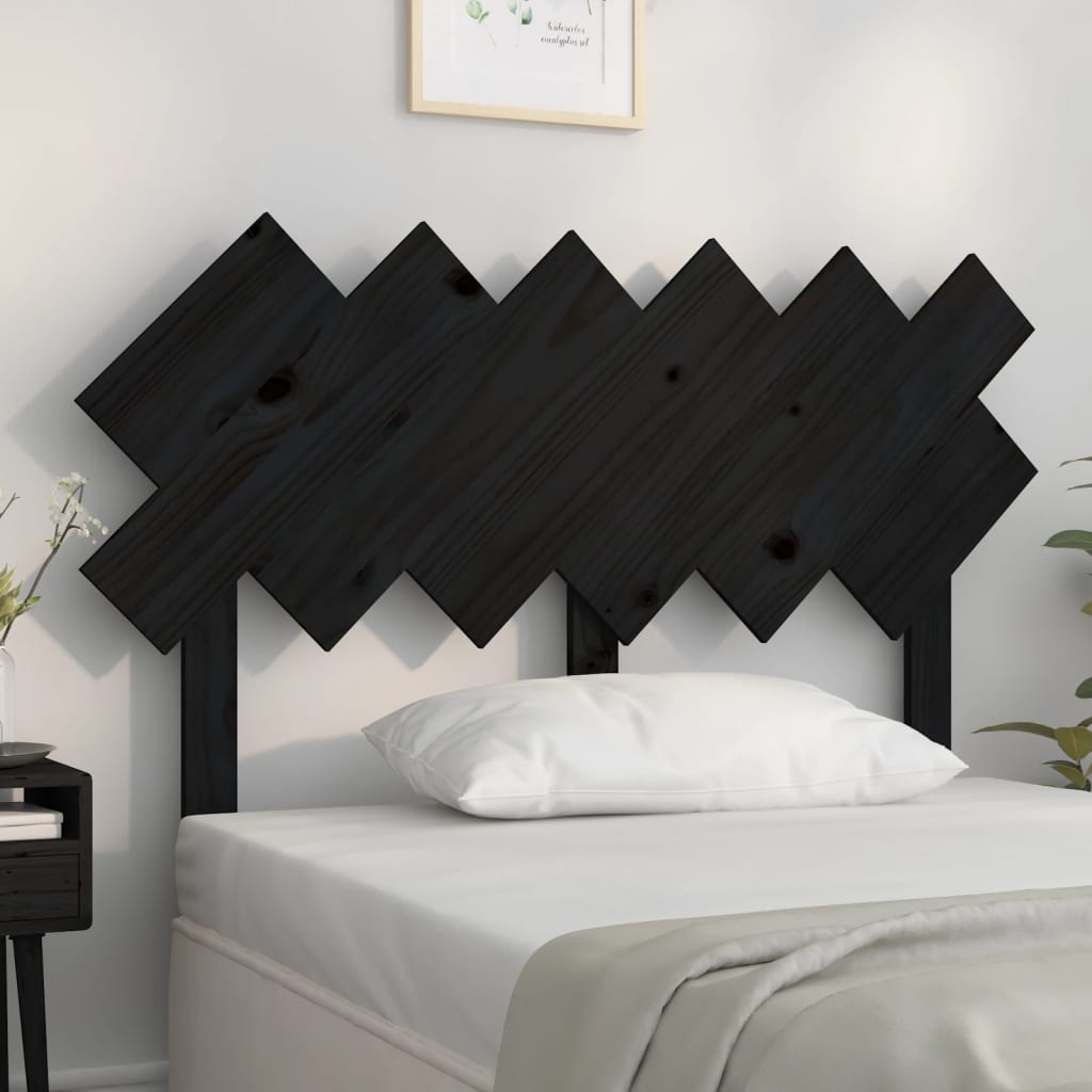 Bed Headboard Black 122.5x3x80.5 cm Solid Pine