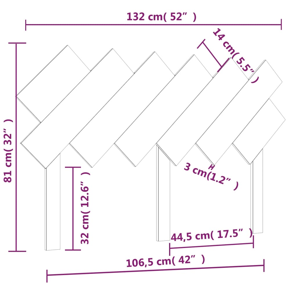 Bed Headboard White 132x3x81 cm Solid Pine