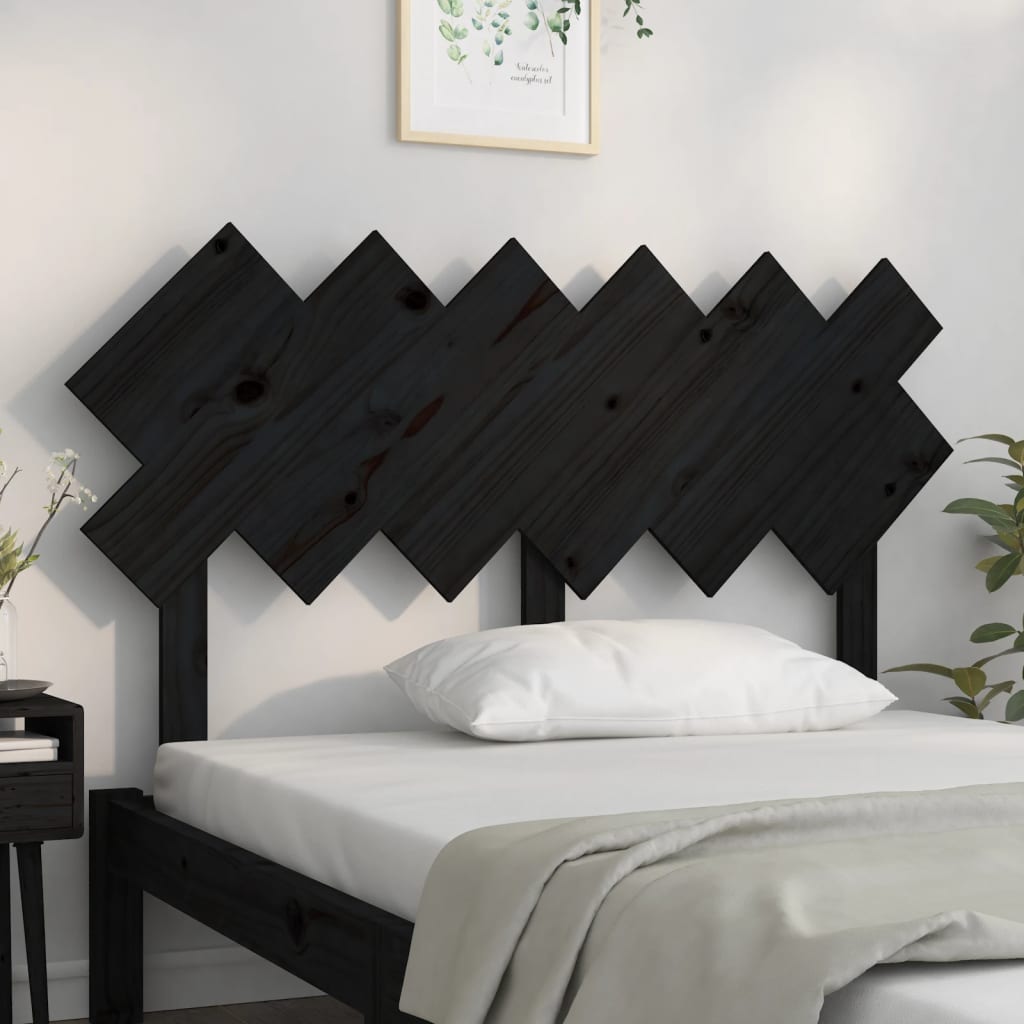 Bed Headboard Black 132x3x81 cm Solid Pine
