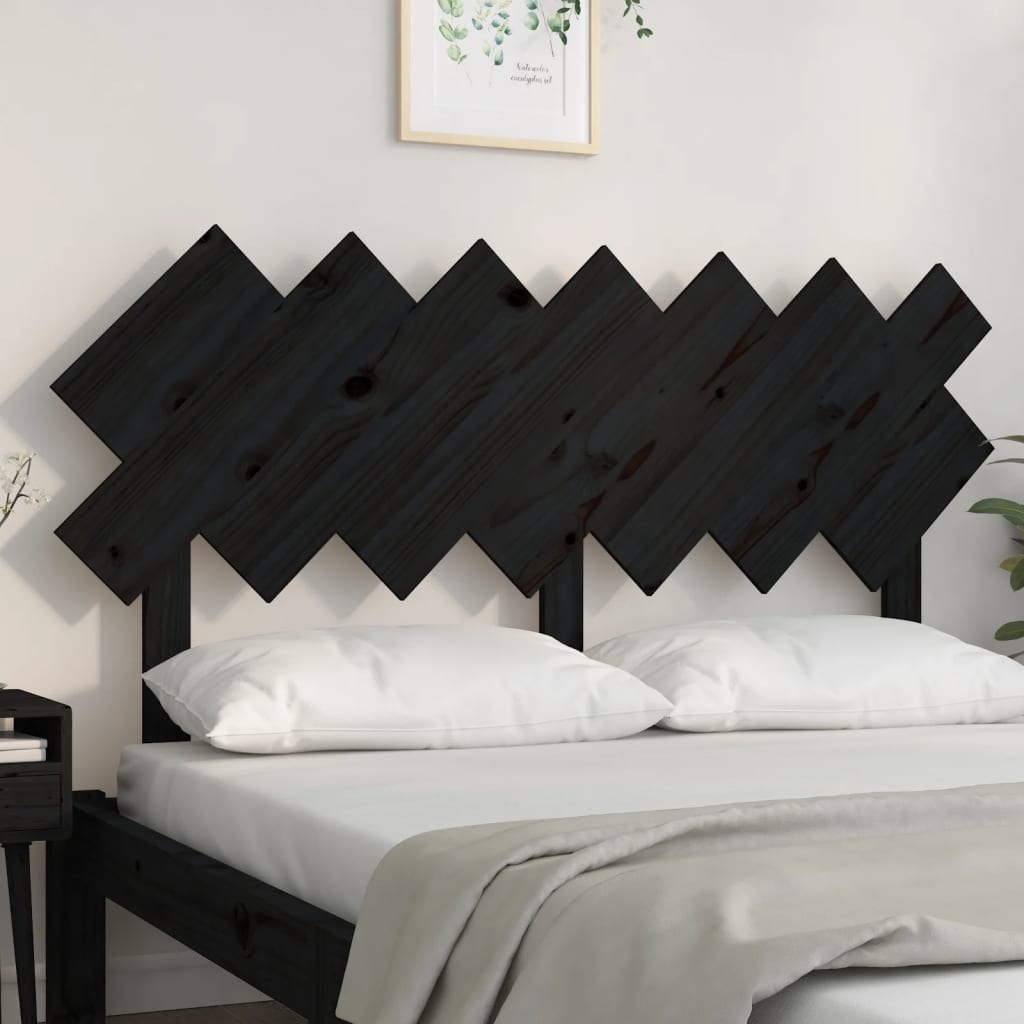 Bed Headboard Black 141x3x80.5 cm Solid Pine