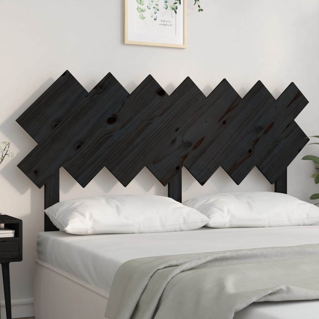 Bed Headboard Black 141x3x80.5 cm Solid Pine