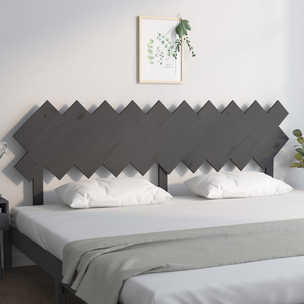 Bed Headboard Grey 196x3x80.5 cm Solid Pine