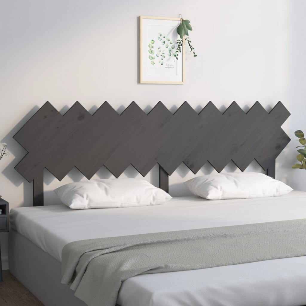 Bed Headboard Grey 196x3x80.5 cm Solid Pine