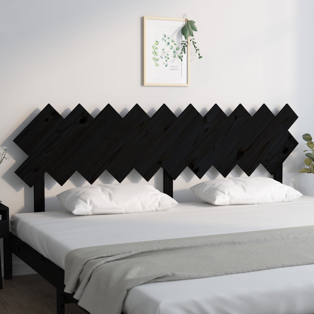 Bed Headboard Black 196x3x80.5 cm Solid Pine